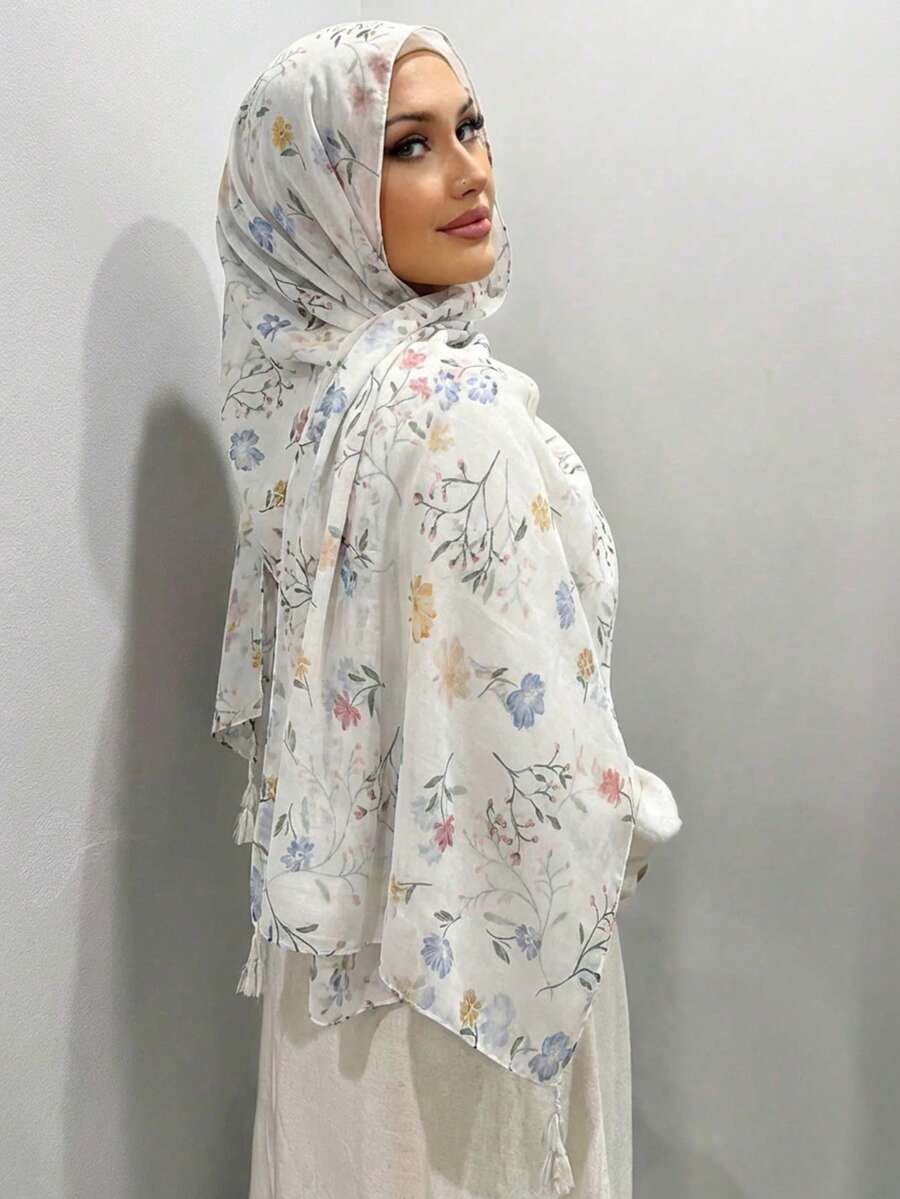 1pc Women's Solid Color Lace Tassel Long Scarf, Versatile Shawl