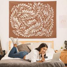 Luvadian Boho Floral Fall Tapestry Talavera Mexican Decor Abstract Brown Flower Aesthetic Wall Hanging Mid Century  Modern Wall Art Blanket For Home Bedroom Living Room Office Decor 50x60 Inch - 1PC - 查看 5