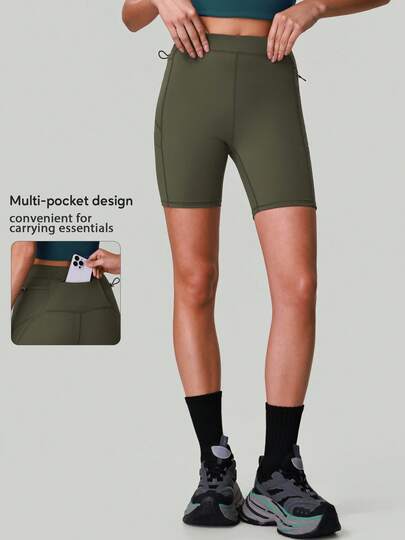 Quần short thể thao chuyên nghiệp đa năng dành cho nữ, thích hợp cho đạp xe, chạy bộ, có túi treo.