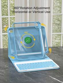 适用于第 11 代 2025 (A16) 的 360 度旋转支架键盘保护套,PU 皮革材质,内置可拆卸无线蓝牙键盘和 150mAh 电池,兼容第 11 代/第 10 代 Air4/Air5/Air6/Air7 10.9 (M2) 2024 (M3) 和 10.2 英寸机型,配备无线键盘和笔槽,支持自动休眠/唤醒功能 - 浅蓝色 - 淺藍色 - 查看 5