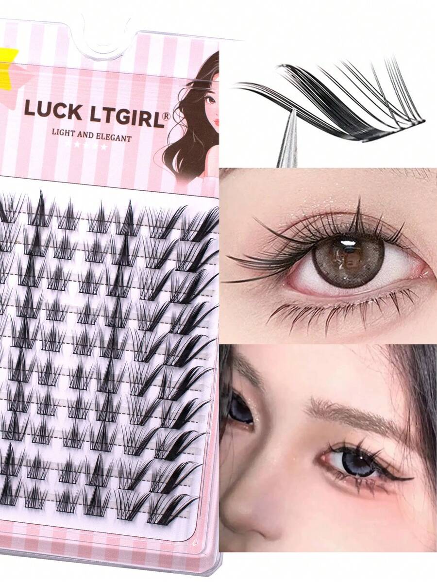 80pcs/Set Genius Oblique Winged Fox Curl False Eyelashes, Transparent Stem, Natural Messy Wild Cartoon Fairy C-Curl Lashes