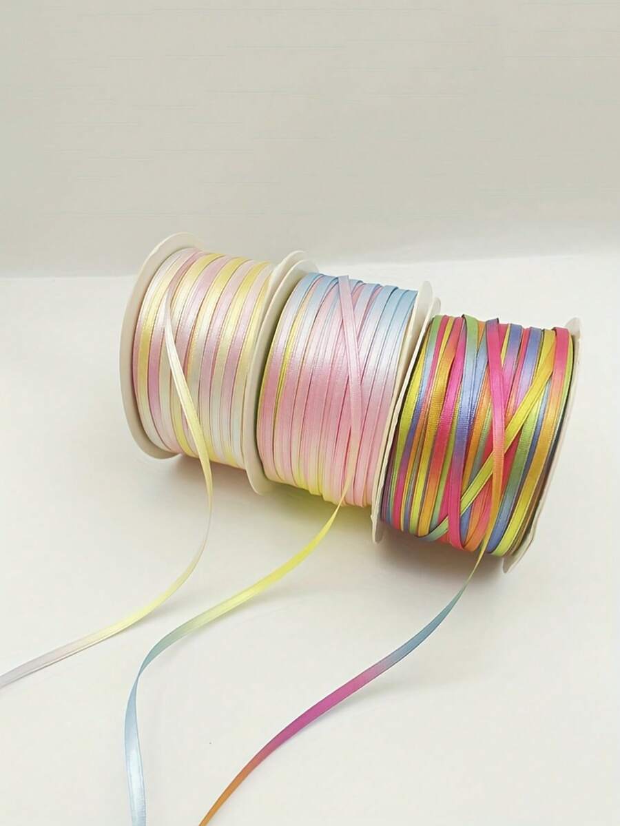 5码/包彩色缎带，0.3厘米/3毫米双面高密度涤纶缎带，适用于手工发饰、头饰、礼盒包装、母亲节、情人节、婚礼礼物、手工丝带、蛋糕礼品包装、花束、节日派对蝴蝶结装饰。 - 彩色 - 查看 1