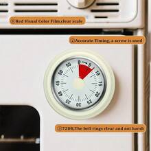Temporizador de cocina, reloj temporizador de cocina para chef con alarma fuerte, cuenta regresiva de 60 minutos, mecanismo de reloj mecánico - sin baterías requeridas - base magnética, temporizadores visuales para cocina, estudio, trabajo, gimnasio (blanco) - Blanco - Ver 5