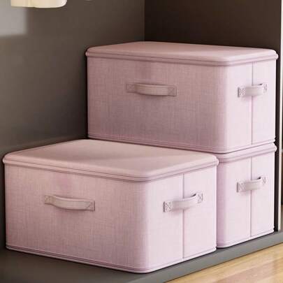 1pc Foldable Fabric Storage Box With Lid, Large Capacity Lockable Clothes Organizer Box, Multi-Purpose Linen & Quilt Storage Bin, Purple Wardrobe Storage Box, Washable Durable Moisture-Proof Dustproof, Dual Handles & Bidirectional Zipper, Suitable For Wardrobe Organization, Room Storage, Bedroom Storage, Cabinet Storage, Home Use, Minimalist Style, Household Essential