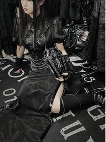 Women's Dark Melting Cross Rivet Coffin Bag, Gothic Subculture Crossbody Bag - Black - View 4