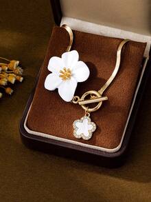 1pc Retro Minimalist Elegant Five-Leaf Clover Floral Snake Chain Anklet, Suitable For Beach, Party, Banquet And Daily Wear - White - View 2