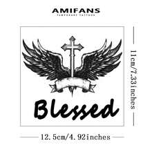 AMIFANS Temporary Tattoo Wings With Cross , Semi Permanent Tattoo,Lasting 1-2 Weeks Tattoo, Long Lasting Tattoo, Juice Tattoo, Realistic Tattoo, Romantic Tattoo, Fake Tattoo, Waterproof, Authentic Tattoo Look, Niche Design Tattoo, Fruit Tattoo, Plant-Based Tattoo - Black - View 5