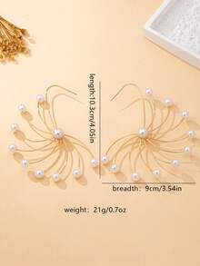 1对女士时尚耳环，夸张奢华仿珍珠几何扇形耳环，适合日常佩戴和正式场合 - 金黃色 - 查看 8