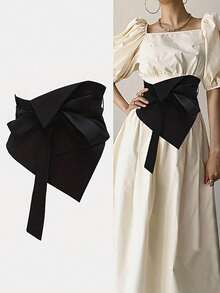 1pc Elegant Versatile Turndown Collar Tie-Up Waist Belt, Suitable For Dresses, Shirts, Coats - Black - View 2