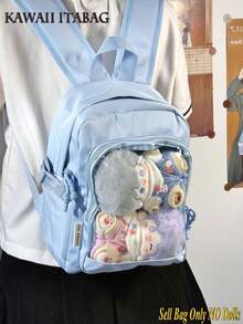 女士小背包 可爱透明包 大学生迷你背包 DIY 带徽章展示板背包 学院风新款尼龙痛包 返校礼物/动漫/演唱会粉丝背包 女孩 - 淺藍色 - 查看 6