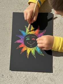 Cuaderno Scratch Art para Niños, Bloc de Dibujo Mágico Arcoíris con Lápiz de Rasgado, Juguete Creativo y Educativo para Manualidades y Entretenimiento - Azul - Ver 4