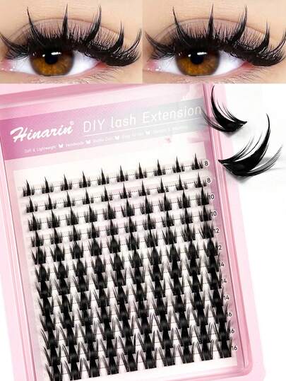 Hinarin 120 piezas Racimos de pestañas de estilo anime con rizos D y picos, racimos de pestañas de manga con banda invisible, racimos de pestañas con picos, extensiones de pestañas naturales en racimos, pestañas difuminadas de 8-16 mm para extensión de pestañas DIY, banda transparente, pestañas individuales de muñeca