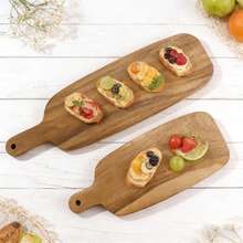 1 pieza Bandeja de madera de acacia, bandeja de cocina de madera con asas, tabla de cortar rectangular creativa, utilizada para carne, verduras, frutas, pan, alimentos - tabla de queso de madera, para entretenimiento en el hogar, decoración rústica del hogar, bandeja de madera maciza, accesorios de cocina, plato para sostener alimentos cocidos para chefs y restaurantes del hogar, plato de cena de madera adecuado para nuevos hogares, Pascua, temporada de regreso a la escuela, regalo de boda - Marrón madera - Ver 4