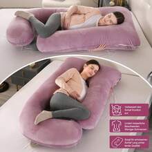 1 Stück J-förmiges Schwangerschaftskissen in Große Größen, 175*65cm Zuhause Schlafzimmer multifunktionales Liegen und Sitzen bequemes, Körperkissen, Entspannungskissen, Bettwäsche,  Bauchstützkissen Kernseitenschlafkissen Taillenkissen Kissen Schwangerschaftskissen, Schlafunterstützung für Rücken, Bauch, Hüften, Beine, Ganzkörper- - Lila - Übersicht 9