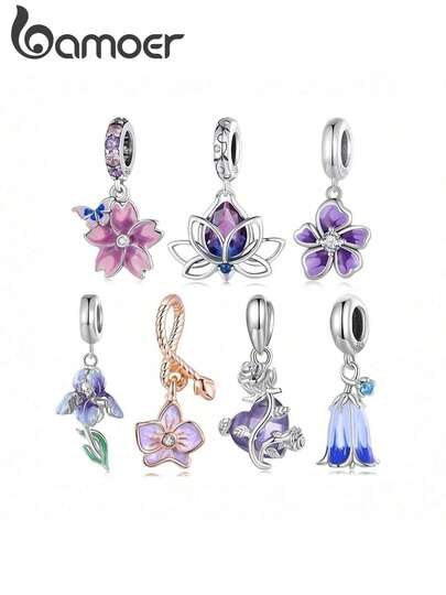 bamoer 1pc 925 Sterling Silver Flower Pendant, Lotus & Rose Pendant, Suitable For Women/Girls Bracelet And Necklace, Exquisite Jewelry For DIY, Valentine's Day