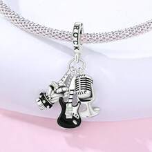 CYMYSS 1件摇滚风格925镀银电吉他+麦克风+摇滚手势吊坠，适合女性作为音乐节/生日礼物/日常佩戴 - 彩色 - 查看 3