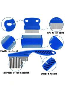 4件套专业除虱、除蚤、去屑梳套装，密齿梳子套装，不伤头皮去屑刷，专用头发驱虫梳 - 彩色 - 查看 3