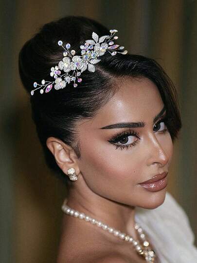 1pc Minimalist Romantic Crystal Alloy Flower Hair Accessory, Suitable For Wedding, Party, Photography, Daily Wear