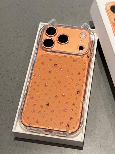 1pc Korean Style Floral Bow Panda Ear Phone Case, Transparent Shell With Unique Cat Ear Design, Air Cushion Anti-Drop, 1.5mm Soft TPU Case With Lanyard Hole, Compatible With IPhone 17/17Pro/ Air/17PROMAX/16/16Pro/16PLUS/16Promax/15Promax/11/12/13/14/15Plus/15Pro/14Pro/13Pro