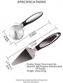 1 Set Cortador de Pizza de Acero Inoxidable y Espátula - Herramienta de Cocina Perfecta para Hornear y Cortar Pizza, Regalos para el Día de la Madre, Artículos para Mamá, Suministros de Repostería - Blanco y Negro - Ver 2