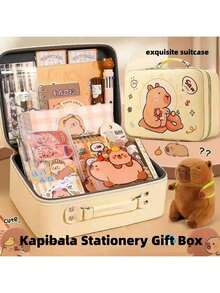 1 Set Capybara Themed Stationery Gift Box Set, Includes Various Capybara Design Items Such As Pen, Pencil Case, Notebook, Stickers, Eraser, Sticky Notes, Pendant, Etc. A Great Choice For Graduation Gifts, Birthday Gifts, Back To School Gifts, Valentine's Day Gifts (Stationery Styles And Colors Are Random) - Multicolor - View 2