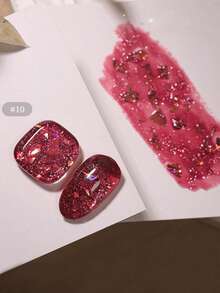 2026新款，12毫升容量，情人节礼物，春夏必备，梦幻全息碎冰，美人鱼仙子云锦闪粉，闪亮粉色，超细闪片，糖果冰透明指甲油。季节流行星光磁性持久亮泽指甲油，可搭配底油和亮油使用。 - 彩色 - 查看 12