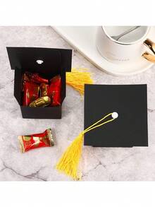 30 piezas Cajas de dulces con forma de birrete de graduación, adecuadas para decoraciones de fiesta de graduación 2026, regalos de celebración de graduación, disponibles en 10/20/30 piezas - Negro - Ver 10