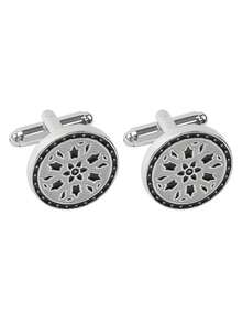 2pcs Round Flame Lacquered Cufflinks, Versatile Business Shirt Sleeve Studs For Men - Silver - View 6