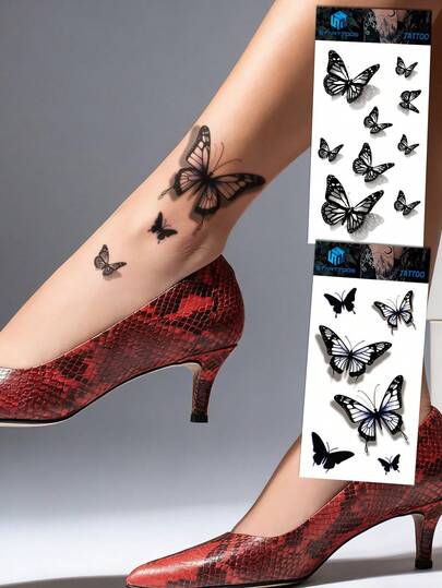 3D Butterfly Temporary Tattoo Sticker - Black, Y2K Style, Suitable For Wrist, Ankle, Shoulder, Neck, Collarbone, Waterproof, Realistic Tattoo Sticker For DIY, Anime Festival, Carnival, Music Festival, Valentine's Day, Party, Holiday Gift