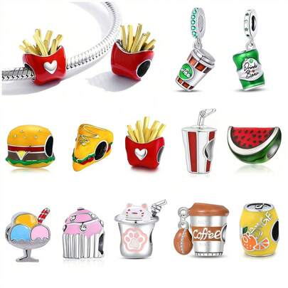 1 Pc Food Theme Hamburgers, French Fries, Cola, Sandwiches, Soda, Coffee, Beer, Watermelons, Ice Cream, Cake Bead Pendants, Homemade Pendant Bracelets And Jewelry Making Kits