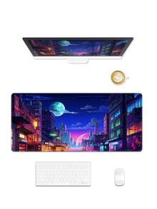 霓虹城游戏桌鼠标垫 XL 加长鼠标垫 游戏键盘电脑办公笔记本电脑鼠标垫 皇后尺寸鼠标垫 缝边防滑橡胶底座 - 查看 5