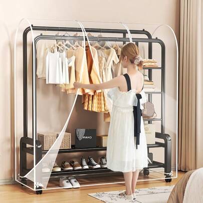 1个高品质透明衣物袋，采用透明PVC材质，多功能防水衣架罩，落地式衣物防尘罩，可水洗重复使用，多种尺寸可选，便携式衣柜，独立防尘罩，生日/节日/情人节/复活节礼物