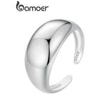 bamoer 1pc 925 Sterling Silver Thick Adjustable Ring, Minimalist & Fashionable - Silver - View 2
