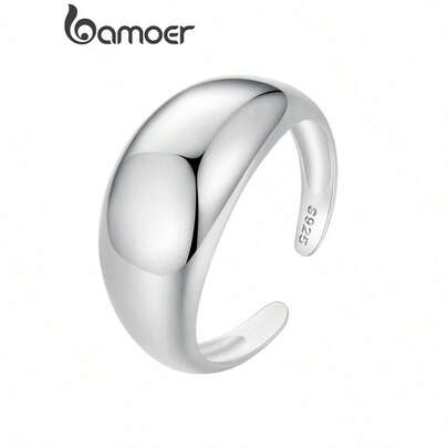 bamoer 1pc 925 Sterling Silver Thick Adjustable Ring, Minimalist & Fashionable