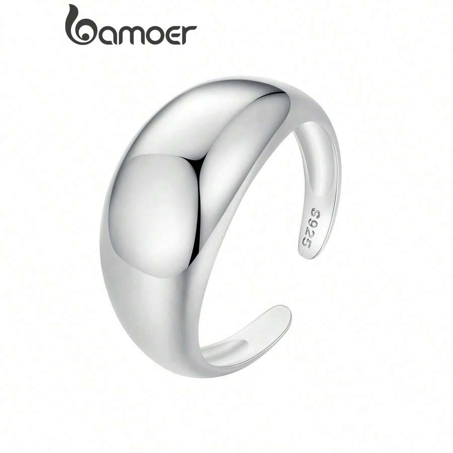 bamoer 1pc 925 Sterling Silver Thick Adjustable Ring, Minimalist & Fashionable