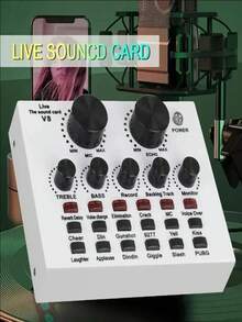 V8 - 直播音訊卡，卡拉OK錄音與廣播音訊混音器 - USB 外接音訊卡適用於直播、KTV、錄音和語音聊天 - 均碼 - 查看 3