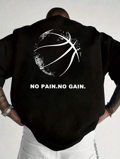 男士休闲宽松字母印花短袖T恤，舒适透气，适合户外运动、跑步和日常休闲穿着。