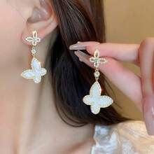 一对优雅蝴蝶造型耳环，独特百搭的女士耳环 - 金色 - 查看 6