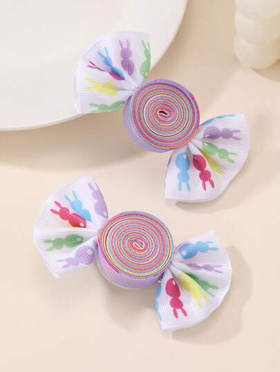 Set de 2 pinzas para el cabello con conejo en espiral y diseño de caramelos de colores para niñas, adecuado para decoración diaria y decoración de Pascua