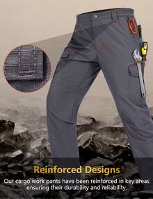 Men's Lightweight Waterproof Hiking Pants, Tear-Resistant Tactical Work Pants With Belt & 7 Pockets Outdoor Quick Dry - 灰色 - 查看 2
