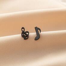 1 Pasang Anting Tusuk Kecil Berbentuk Not Musik, Anting Tusuk Stainless Steel untuk Pria, Perhiasan Berbentuk Hati Musik, Anting Simbol Musik, Aksesoris Pelajar - GED773 - View 2