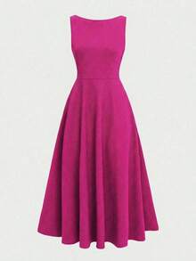 Elegant French Romantic Backless Hollow-Out Cinched Waist Sexy Charming Maxi Dress, Burgundy, Suitable For Christmas, Holiday Party, Date - 玫紅色 - 查看 7