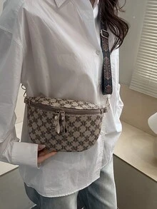 新款奢华百搭字母印花女士单肩腰包 - 卡其色 - 查看 7
