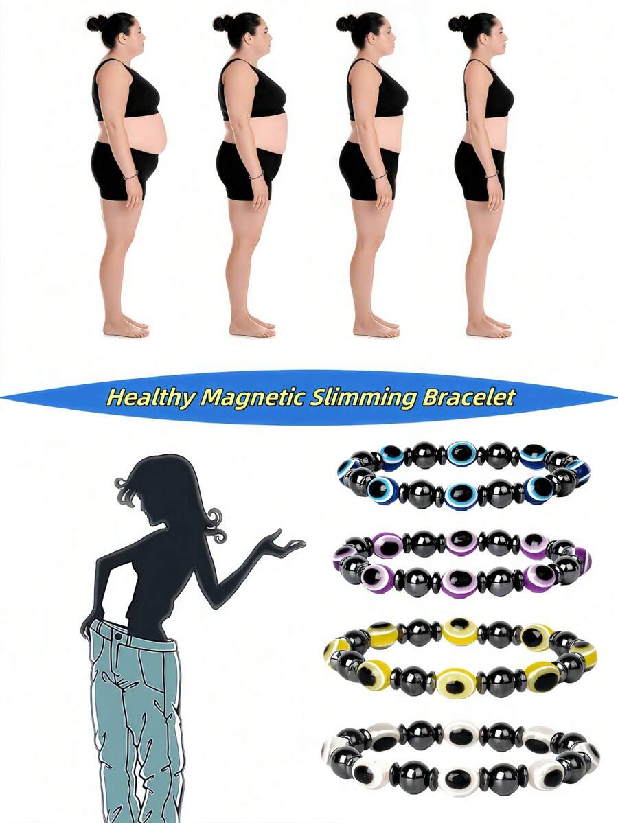 1pc/2pcs/3pcs/4pcs Black Agate Devil Angel Eye Couples Anklet/Bracelet, Unisex Weight Loss Jewelry - Multicolor - View 1