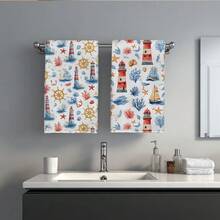 2条水彩风格航海主题厨房毛巾，超柔软微纤维厨房毛巾/洗碗布，完美的乔迁和家庭聚会礼物，厨房洗碗布/毛巾，节日家居装饰 - 彩色 - 查看 10