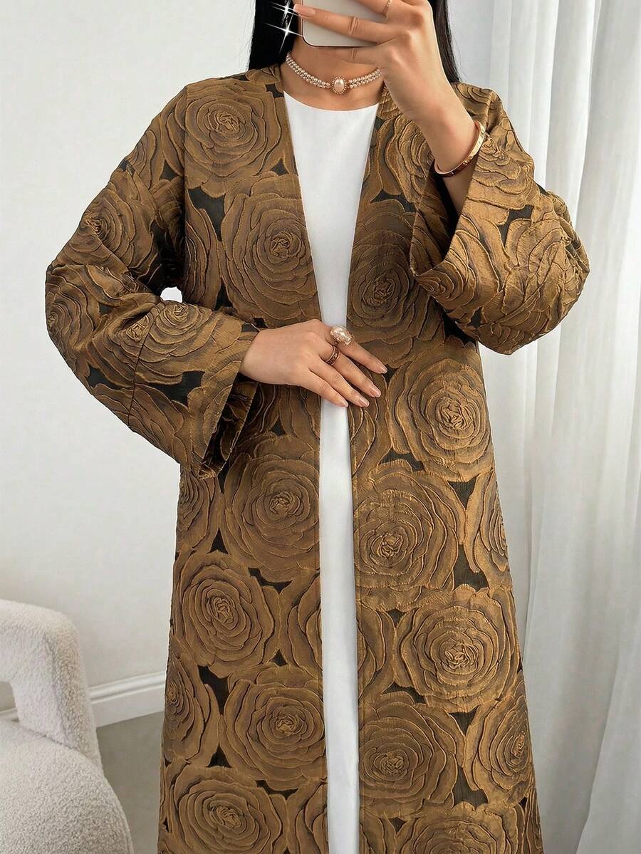 Women's Floral Print Long Sleeve Loose Elegant Abaya - Multicolor - View 1
