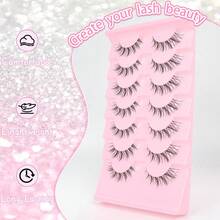 7 Pairs Cartoon Style False Eyelashes, Faux Mink, Cosplay, Cat Eye Makeup, Anime, Extended Winged, Strip Lashes - Black - View 5