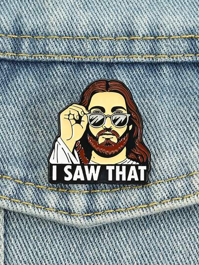 QIHOO 1 pieza "Vi eso" Broche de esmalte con meme de Jesús, insignia de humor religioso divertido, insignia de solapa estética, adecuada para mochilas, vaqueros, bolsos y ropa