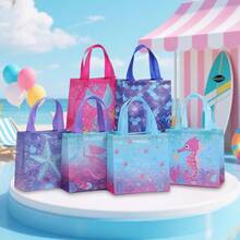 6/12/24pcs Mermaid Series Ocean Theme Non-Woven Fabric Gift Bags, Seahorse & Starfish Print Party Gift Packaging Bags, Portable Tote Bags With Handles For Shopping Mall, Beach Picnic, Island Travel, Happy Birthday - 9033 - View 2
