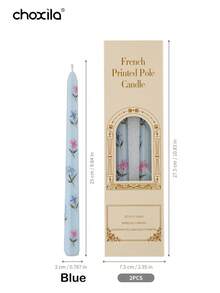 choxila 2pcs Printed Candles, Holiday Candles, Floral Print Long Handle Candles, Romantic European Smokeless Odorless Candles, Suitable For Weddings, Birthday Parties, Candlelight Dinners And Home Decor, Ramadan Gifts - Candle - View 11